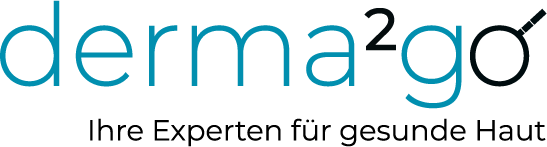 Das Bild zeigt das Logo mit Slogan von derma2go.