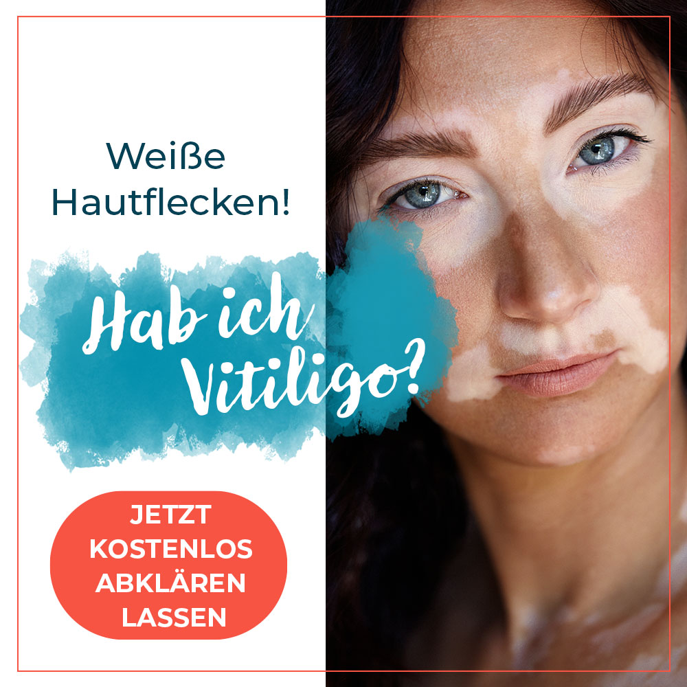 Flyer zur Aktionswoche zeigt eine Frau die an Vitiligo erkrankt ist.